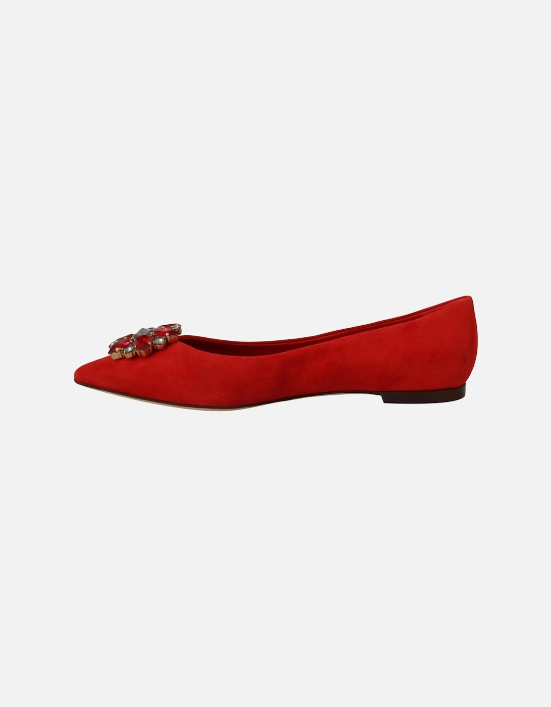 Embellished Crystal Suede Pointed Toe Loafers Women - Red Flats