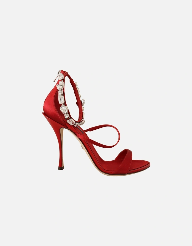 Satin CrystalEmbellished Sandals Women - Red