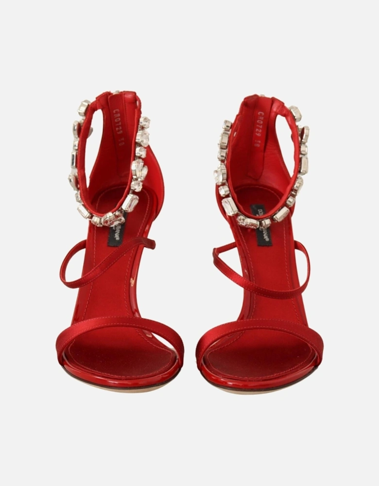 Satin CrystalEmbellished Sandals Women - Red