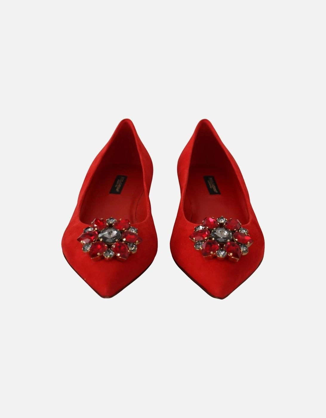 Embellished Crystal Suede Pointed Toe Loafers Women - Red Flats