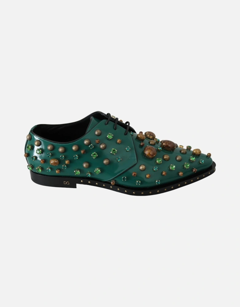 Embellished Patent Leather Oxfords Women - Green Flats