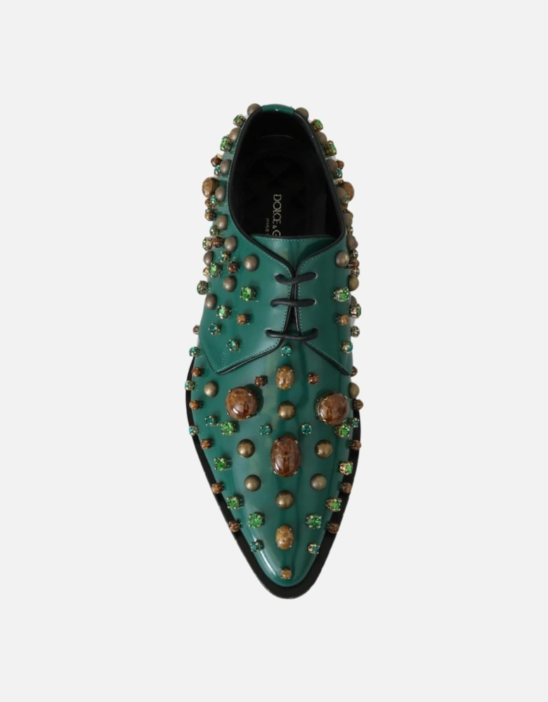 Embellished Patent Leather Oxfords Women - Green Flats