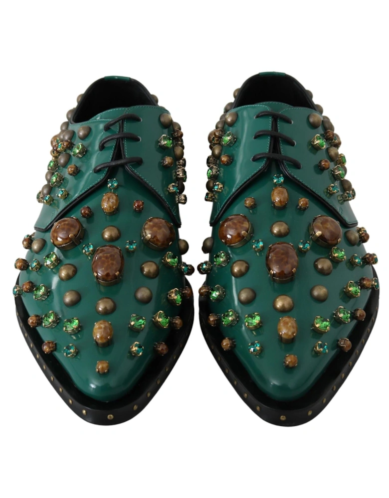 Embellished Patent Leather Oxfords Women - Green Flats