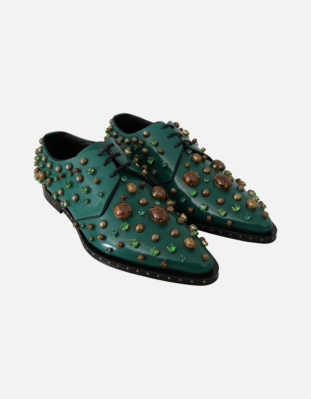 Embellished Patent Leather Oxfords Women - Green Flats