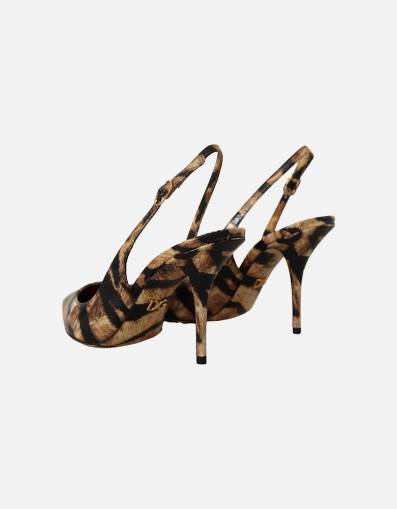 Brown Slingbacks Leather Tiger Shoes Women Pumps