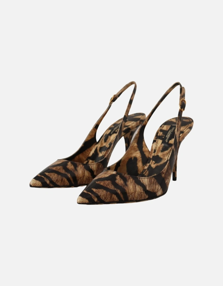 Brown Slingbacks Leather Tiger Shoes Women Pumps