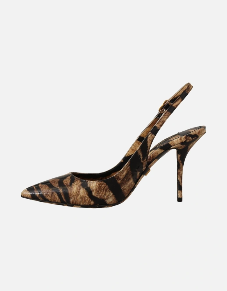 Brown Slingbacks Leather Tiger Shoes Women Pumps