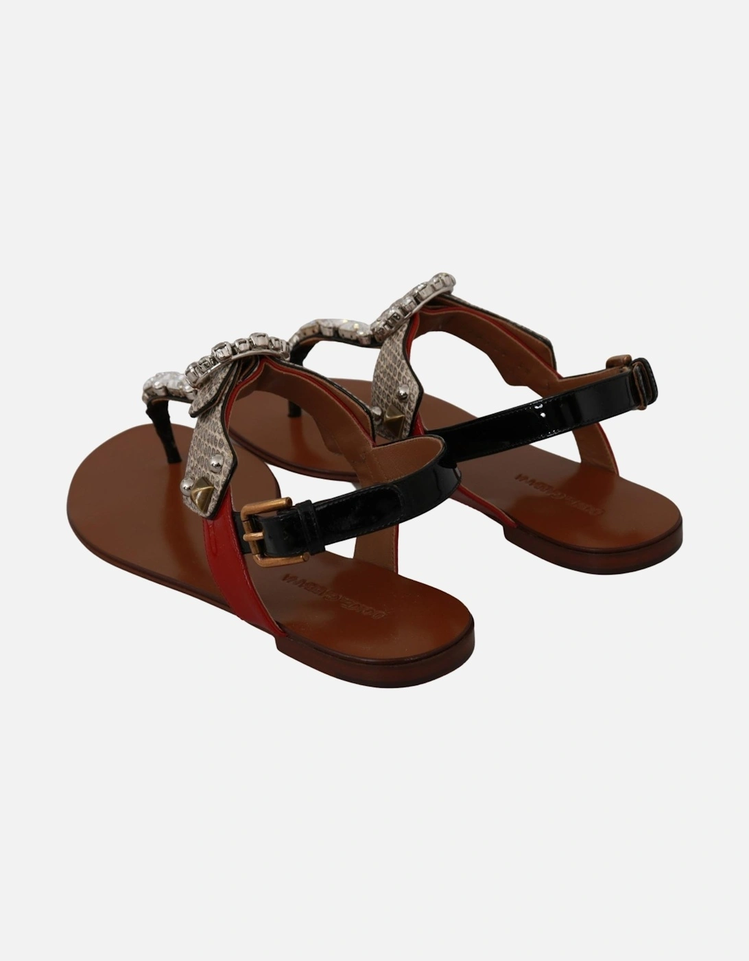 Dolce Gabbana Thong Sandals Embellished Style Women - Brown Flats