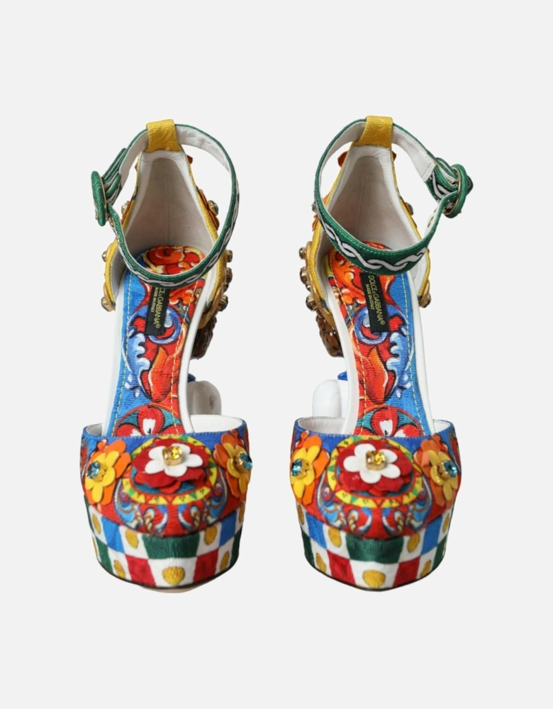 Multicolor Carretto Pattern Heels Platform Sandals Women