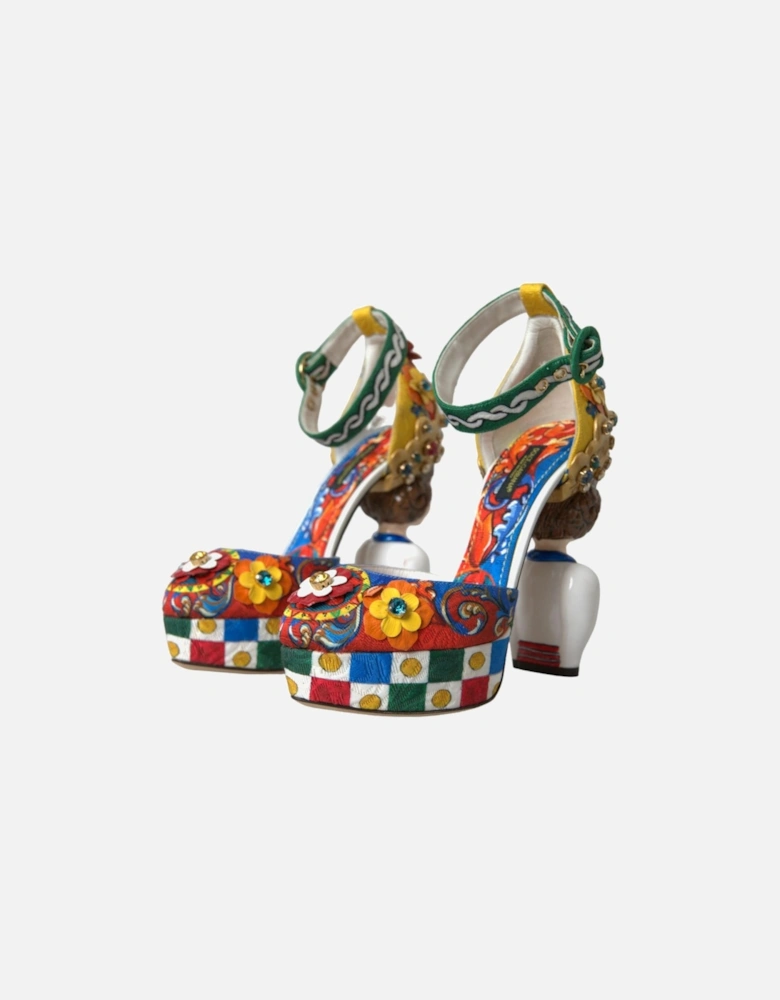 Multicolor Carretto Pattern Heels Platform Sandals Women