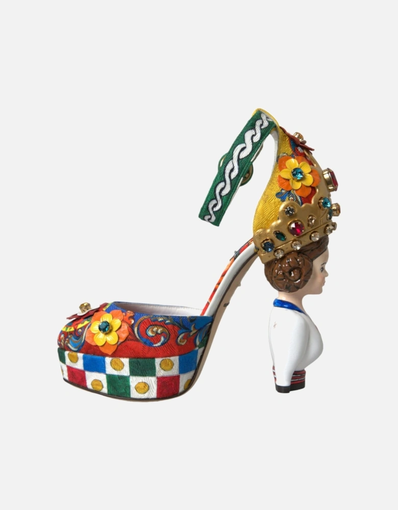 Multicolor Carretto Pattern Heels Platform Sandals Women