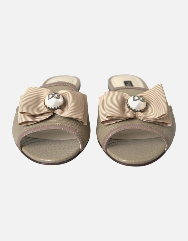 Leather Embellished Flat Sandals Women - Beige