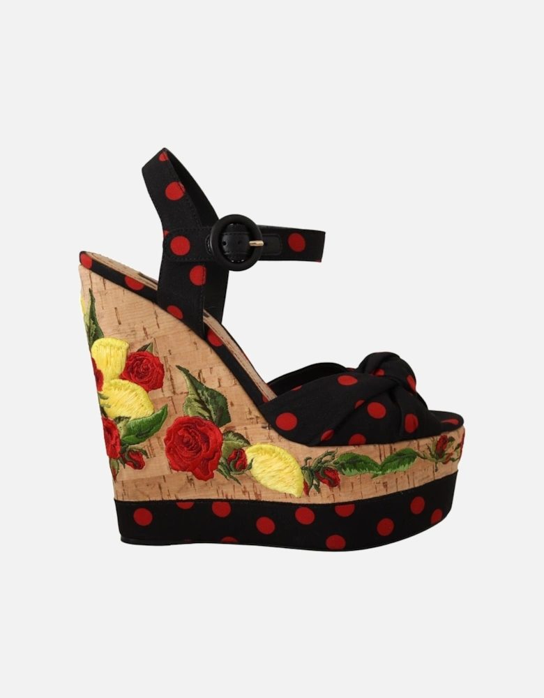 Polka Dot Wedge Sandals Floral Embroidery Women - Multicolor Platform