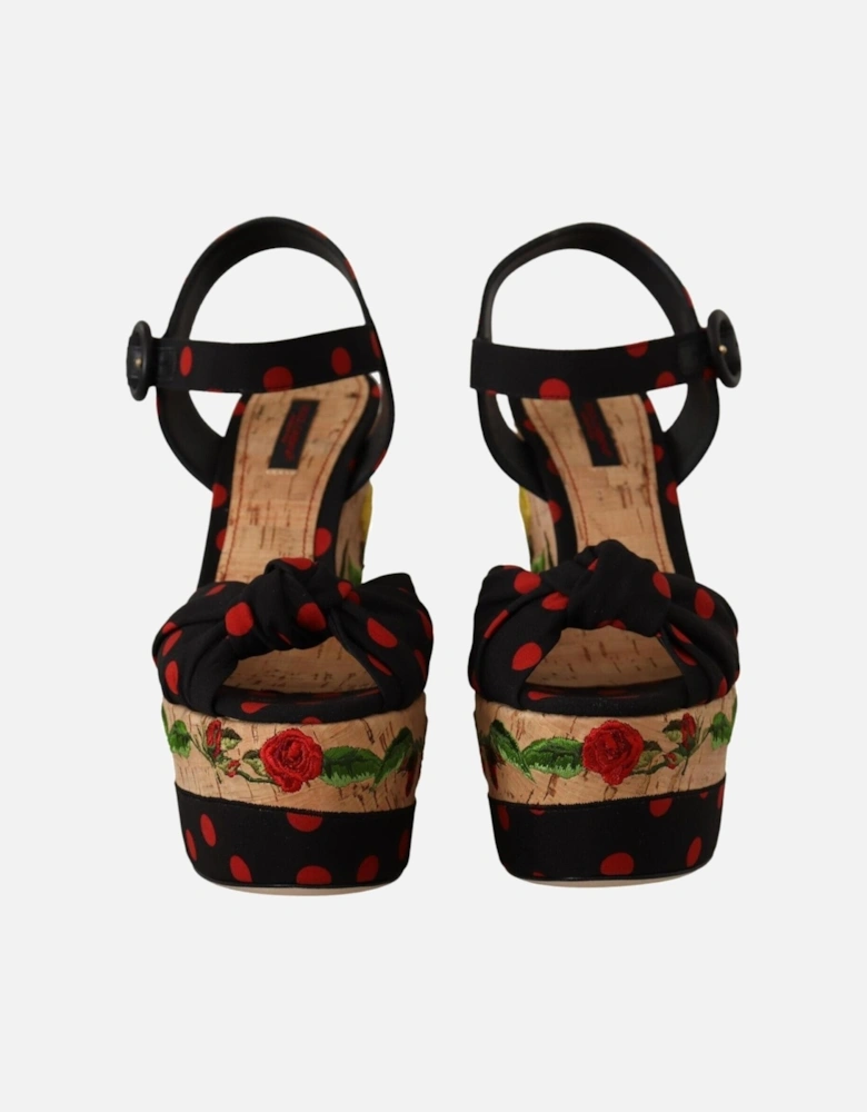 Polka Dot Wedge Sandals Floral Embroidery Women - Multicolor Platform