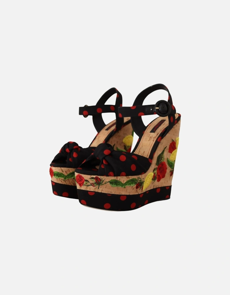 Polka Dot Wedge Sandals Floral Embroidery Women - Multicolor Platform