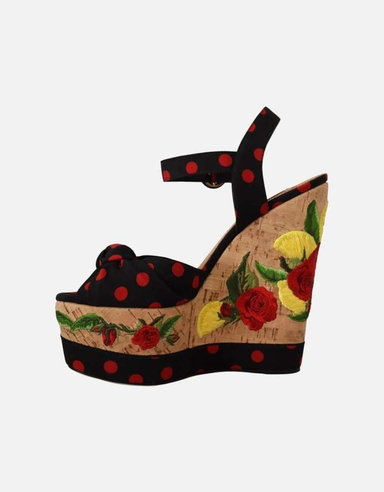 Polka Dot Wedge Sandals Floral Embroidery Women - Multicolor Platform