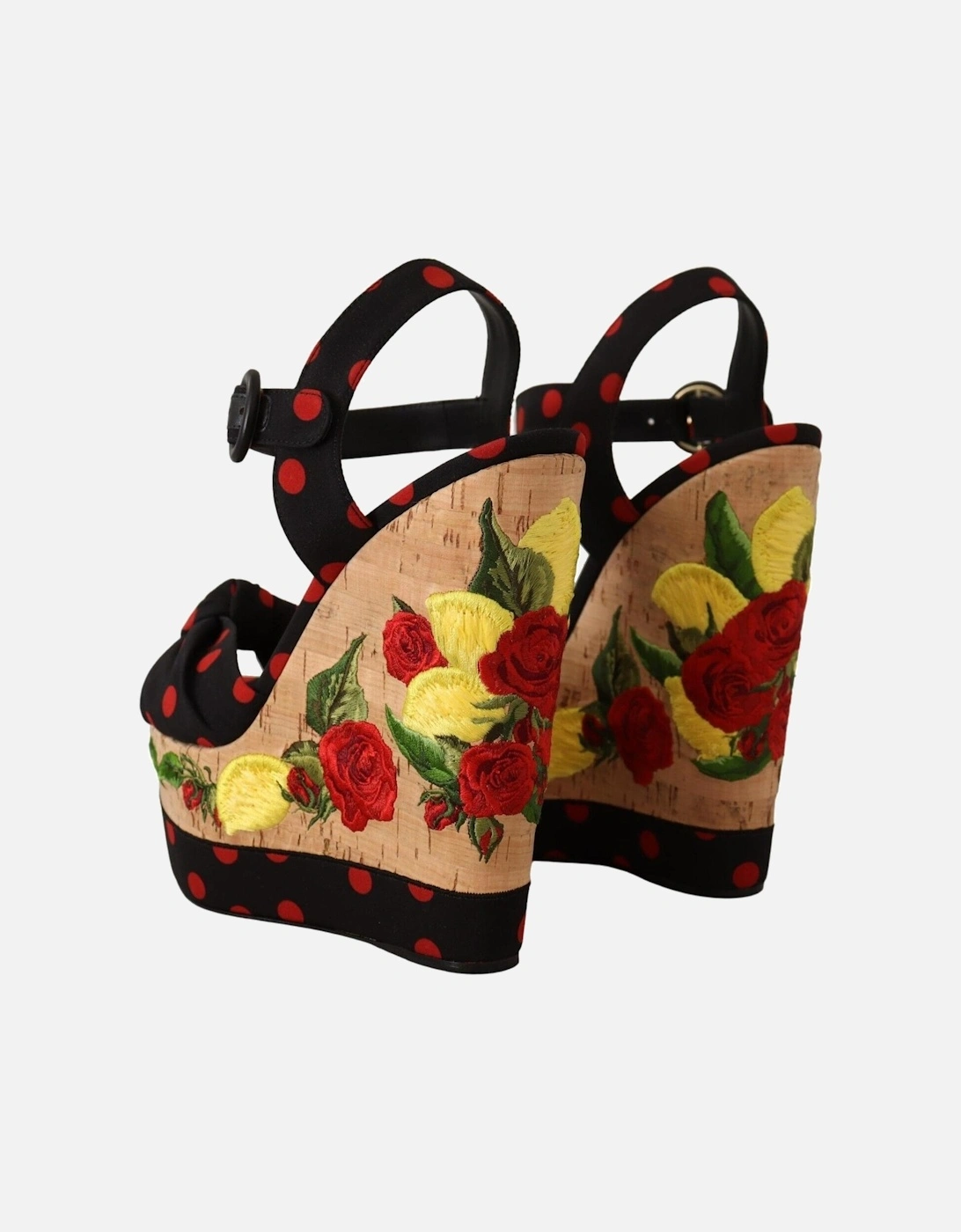 Polka Dot Wedge Sandals Floral Embroidery Women - Multicolor Platform