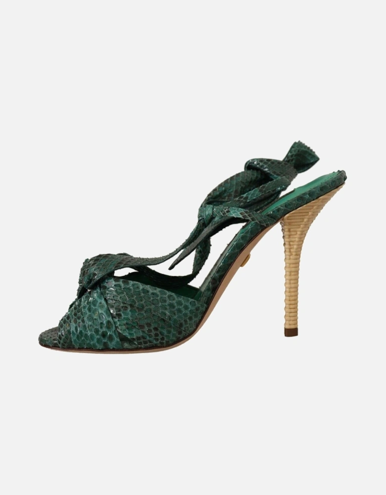 Emerald Exotic Leather Heels Sandals Shoes Women - Green