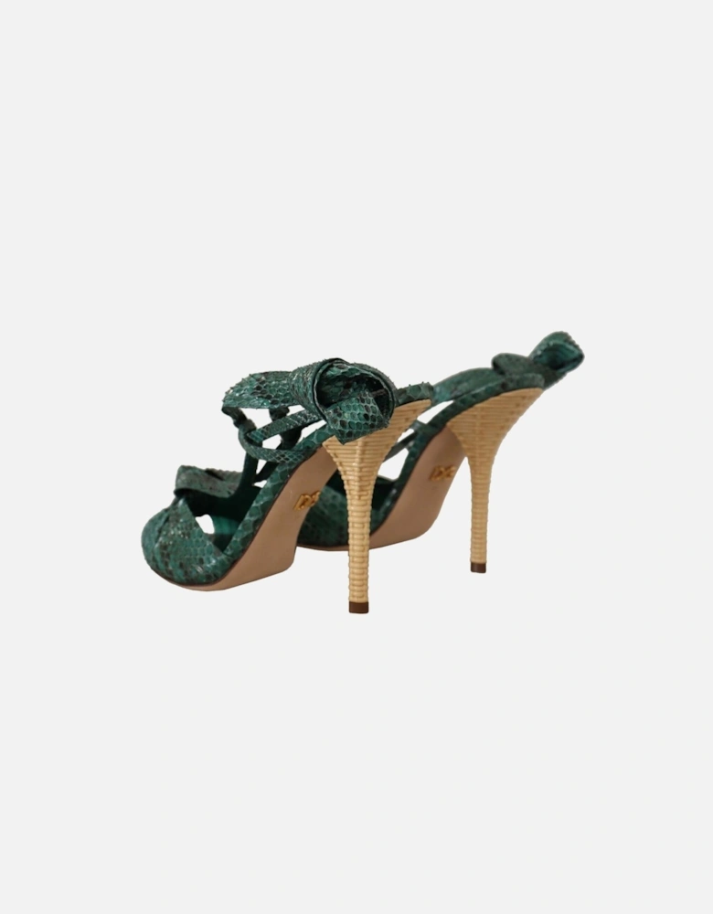 Emerald Exotic Leather Heels Sandals Shoes Women - Green