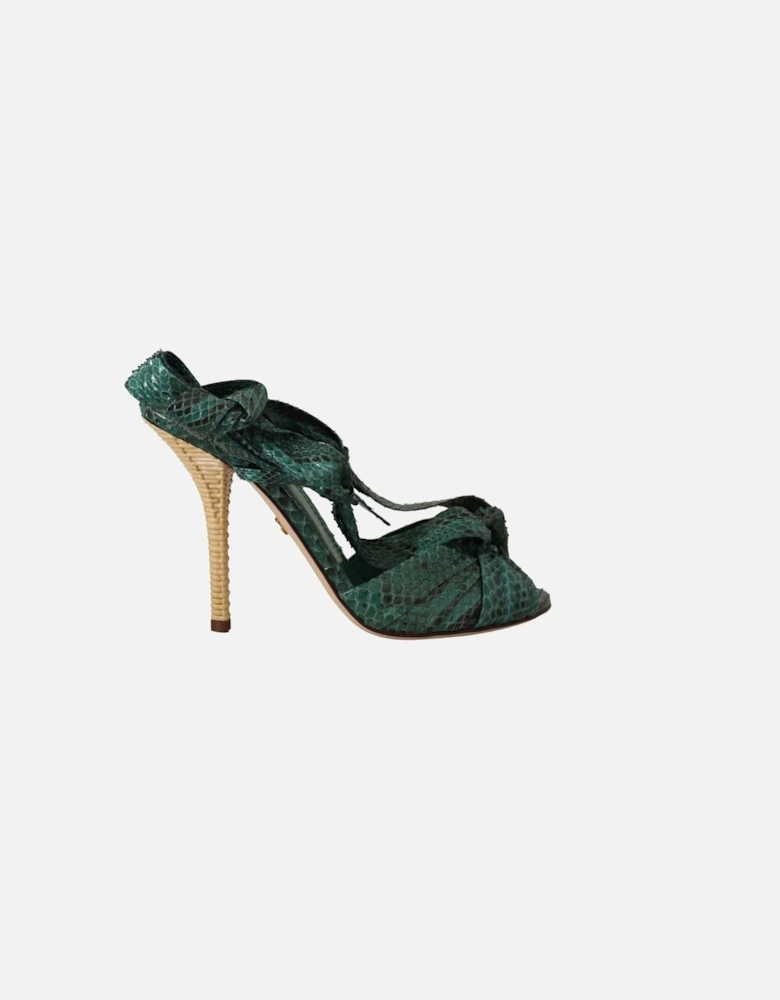 Emerald Exotic Leather Heels Sandals Shoes Women - Green