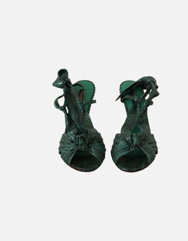 Emerald Exotic Leather Heels Sandals Shoes Women - Green