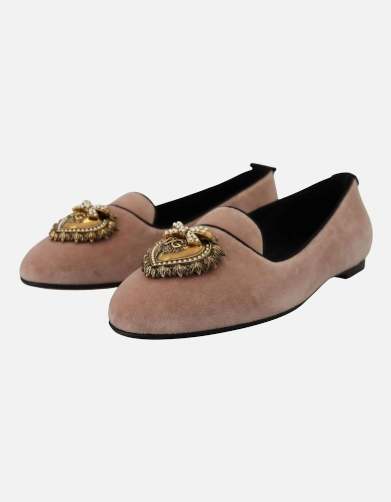 Velvet Loafers Embellished Style Women - Pink Flats