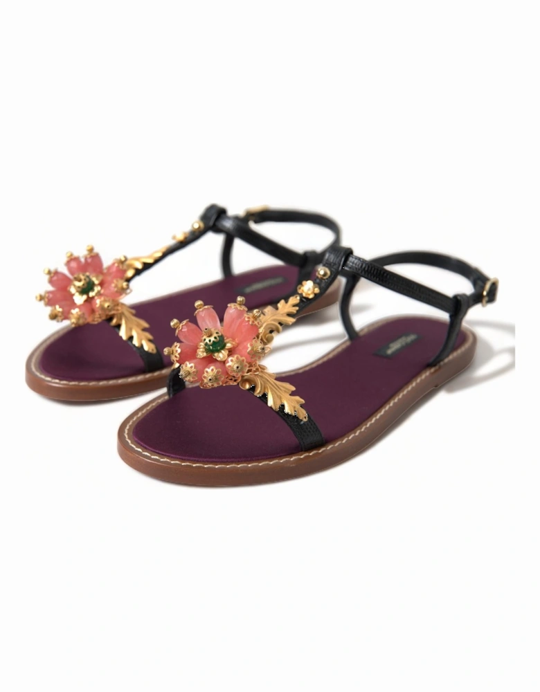 Floral embellished sandals model LA10367 Women - Black Flats