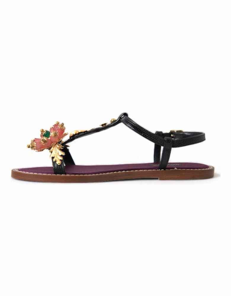 Floral embellished sandals model LA10367 Women - Black Flats