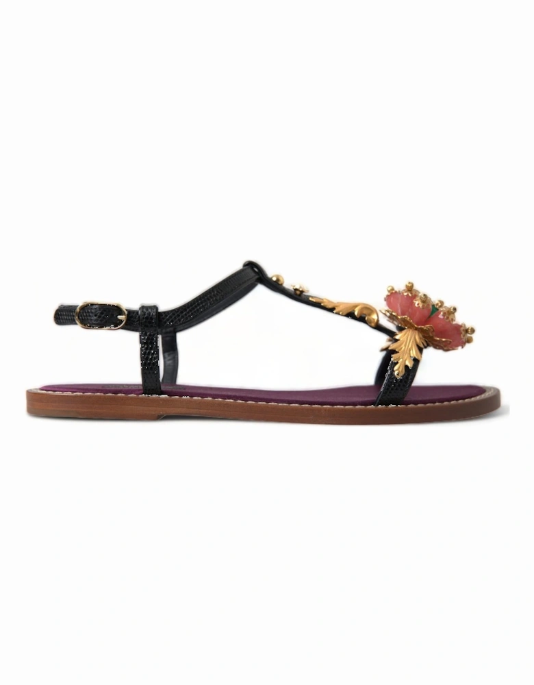 Floral embellished sandals model LA10367 Women - Black Flats