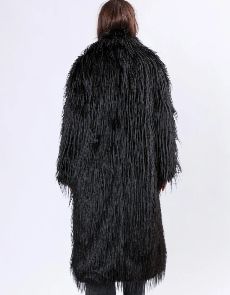 Long Hair Faux Fur Coat - Black