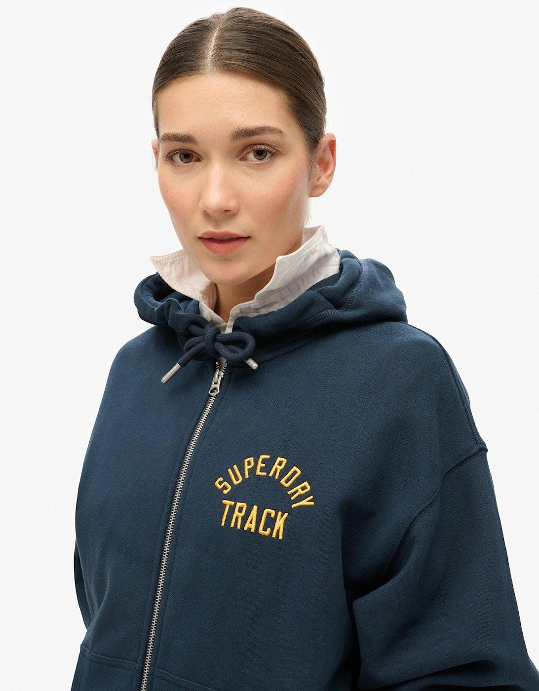 College Logo Boyfriend Zip Hoodie - Blue