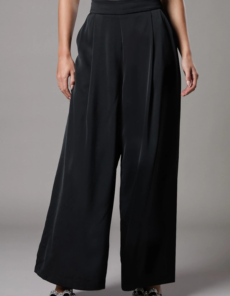 Petite Satin Wide Leg Trouser