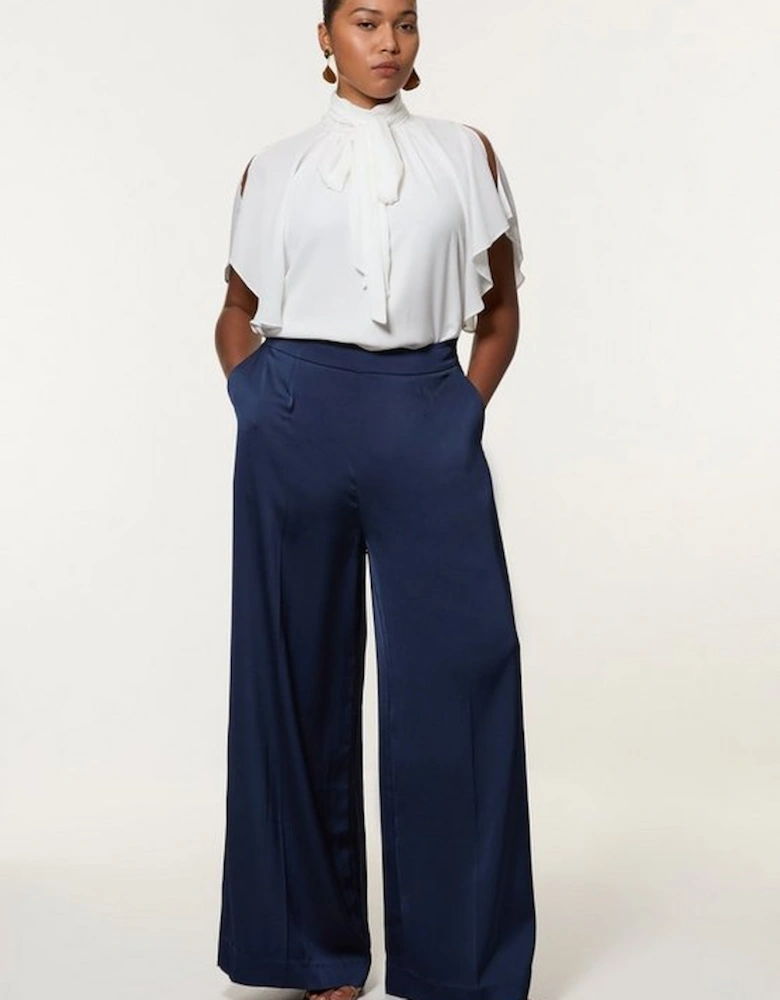 Plus Size Satin Back Crepe Wide Leg Woven Trouser