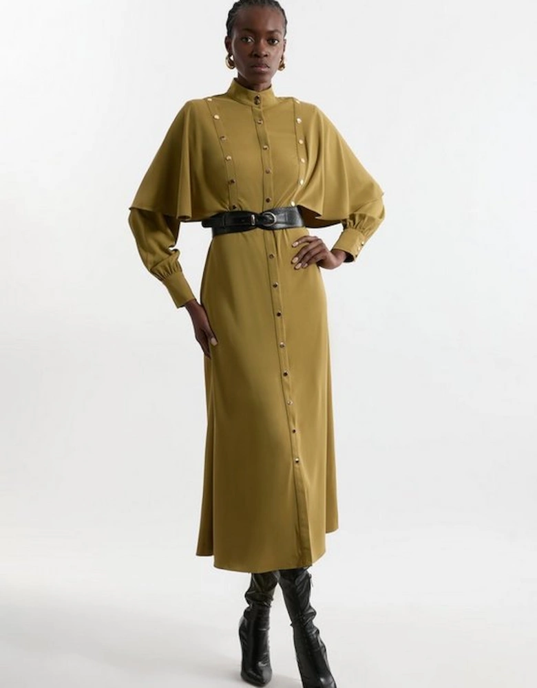 Studded Crepe Cape Sleeve Woven Maxi Dress