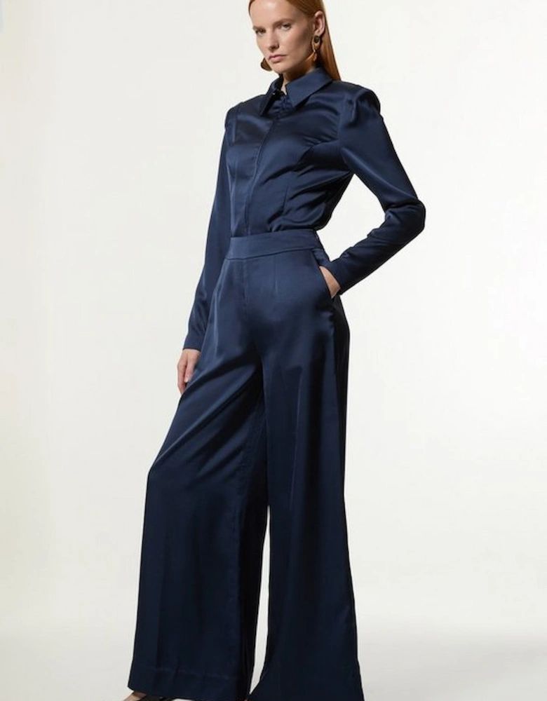 Satin Back Crepe Wide Leg Woven Trouser