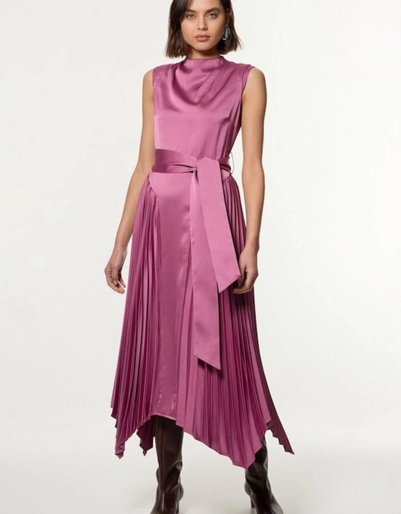 Satin Back Crepe Pleat Woven Midaxi Dress