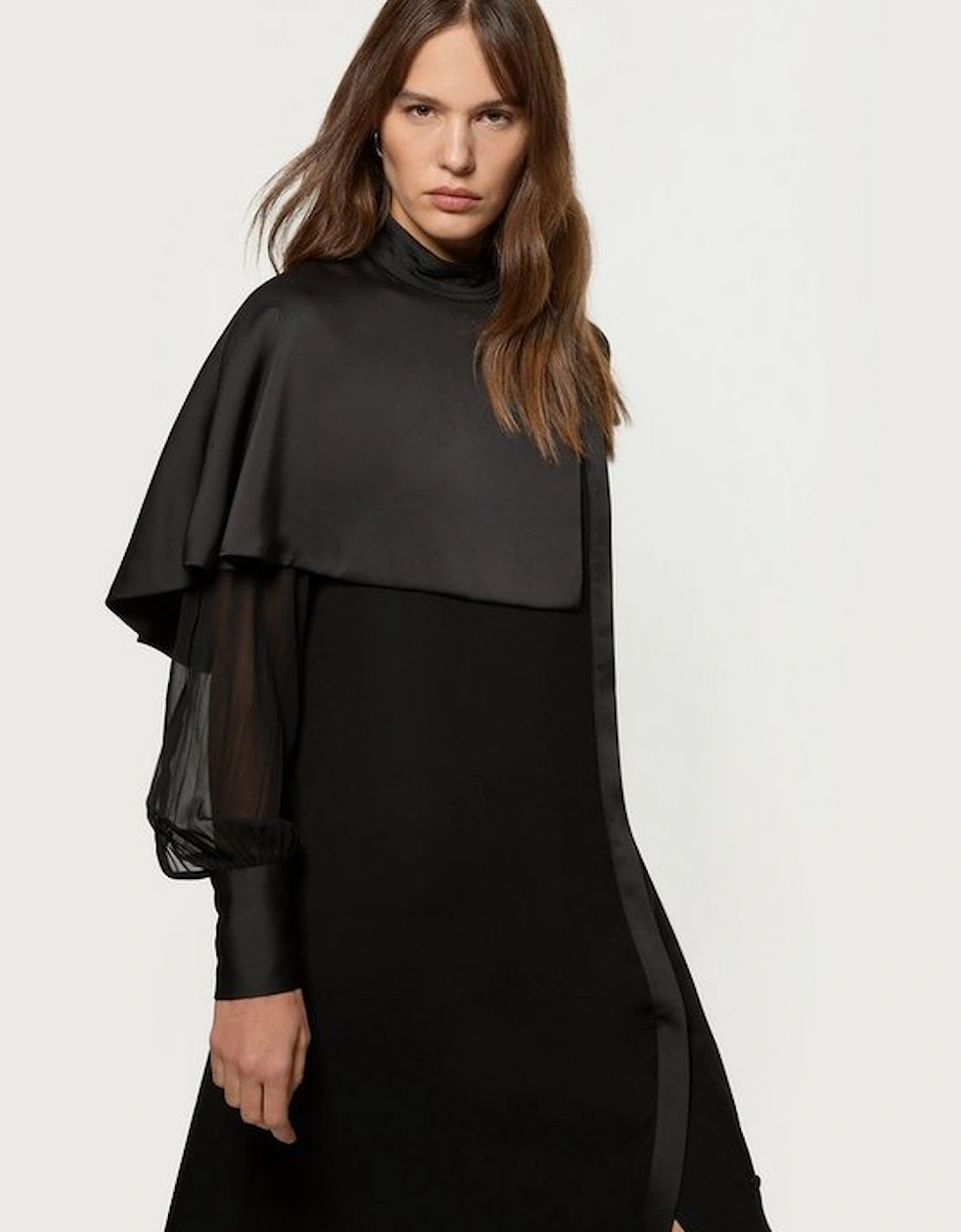 Military Sheer Cape Detail Woven Midi Dress, 5 of 4