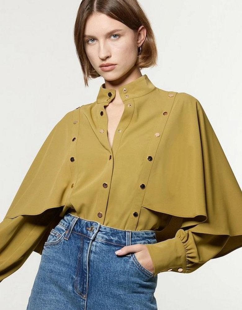 Studded Crepe Cape Sleeve Woven Blouse