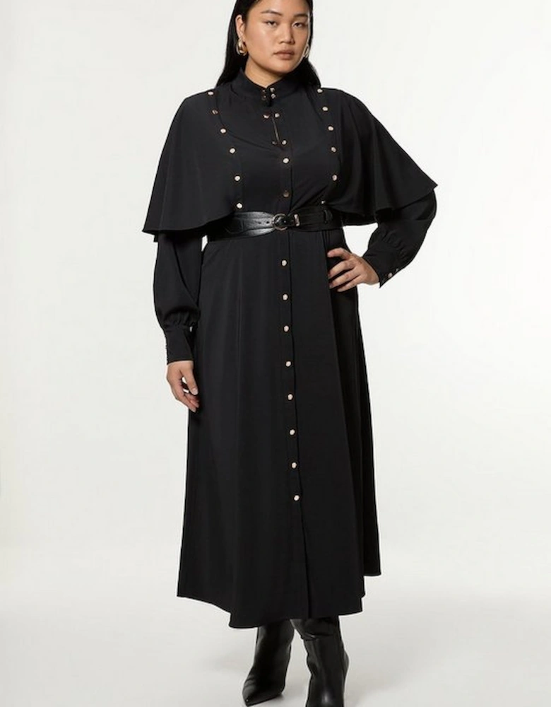 Plus Size Studded Crepe Cape Sleeve Woven Maxi Dress