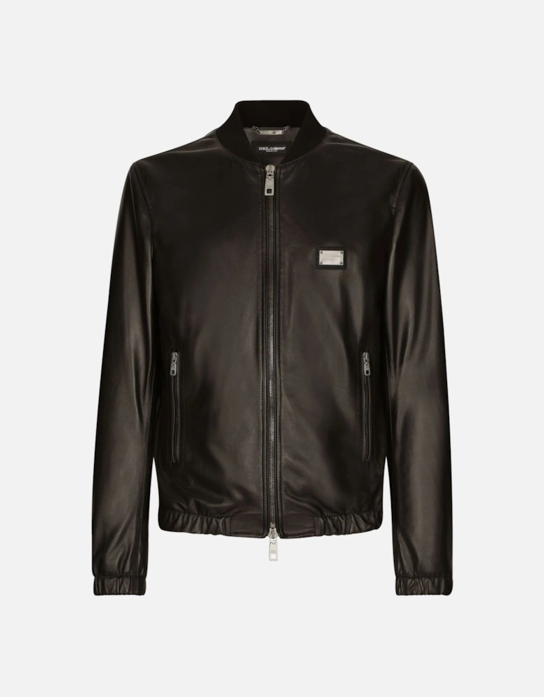 Plaque Leather Jackets Black