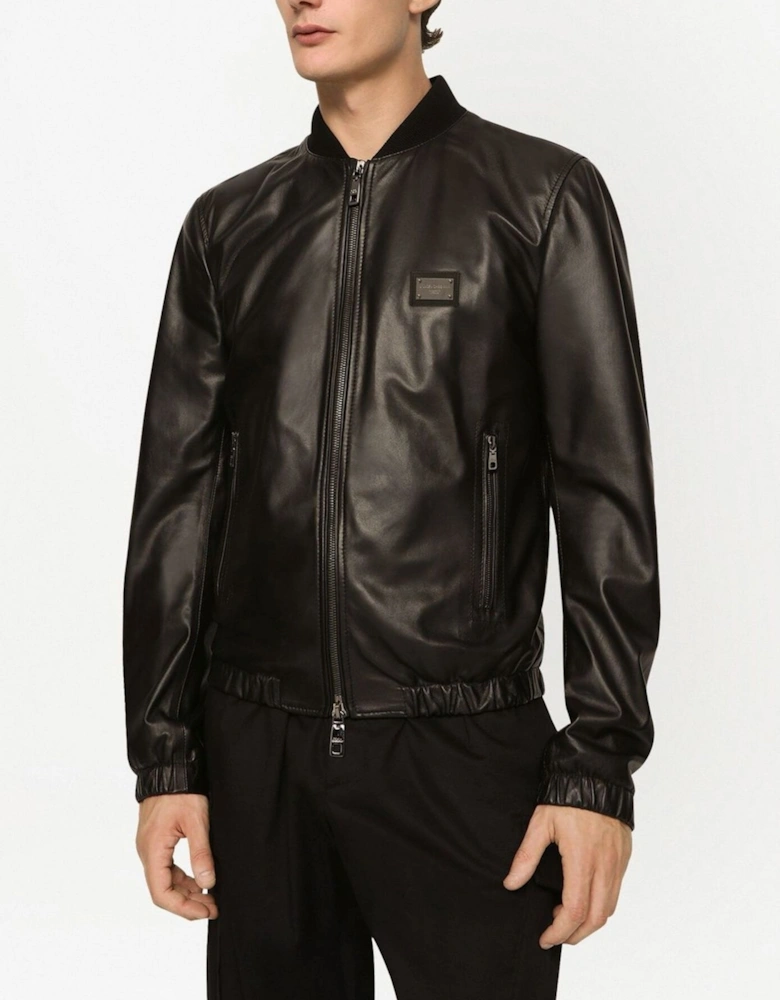 Plaque Leather Jackets Black