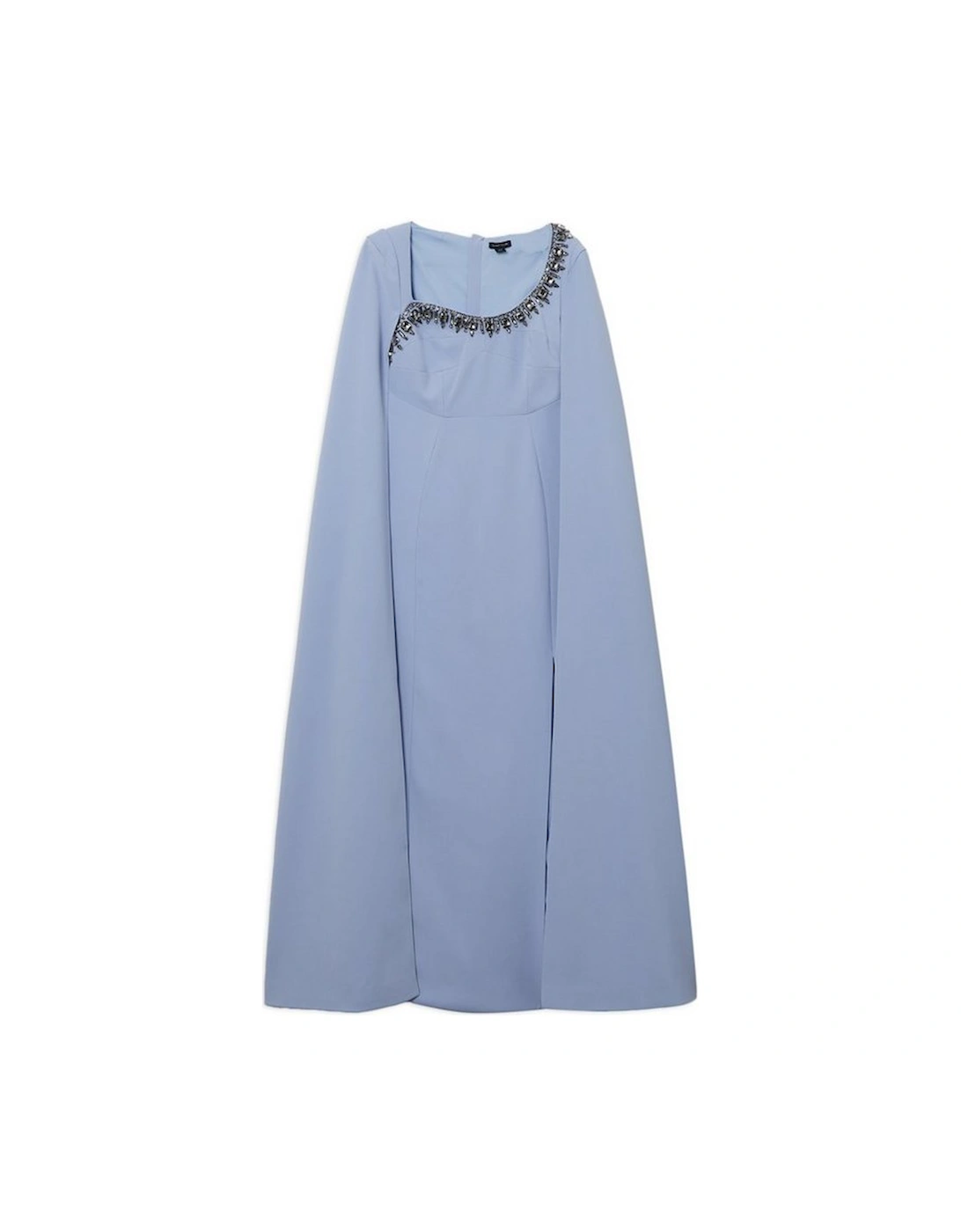 Crystal Embellished Viscose Crepe Woven Cape Maxi Dress