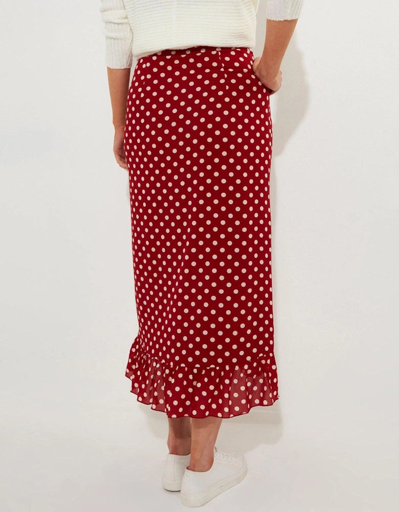 Polka Dot Midi Skirt - Red