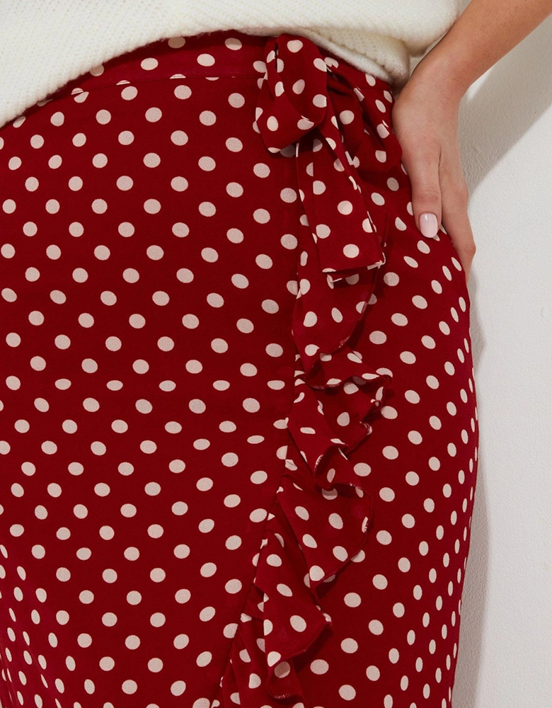 Polka Dot Midi Skirt - Red