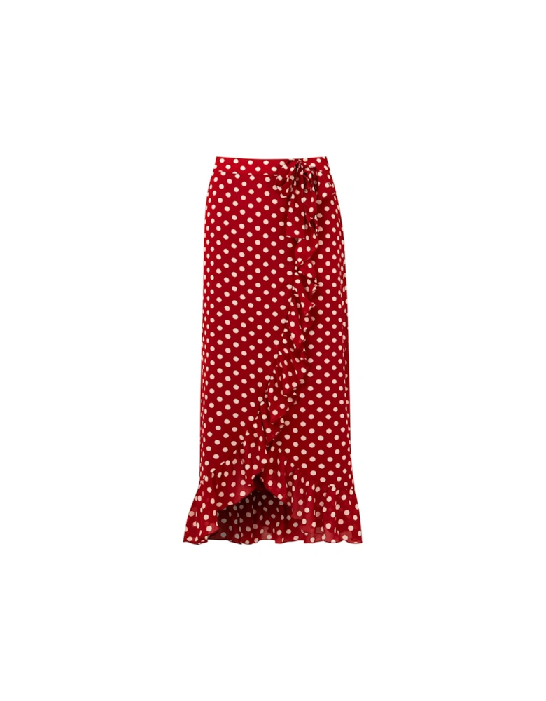 Polka Dot Midi Skirt - Red