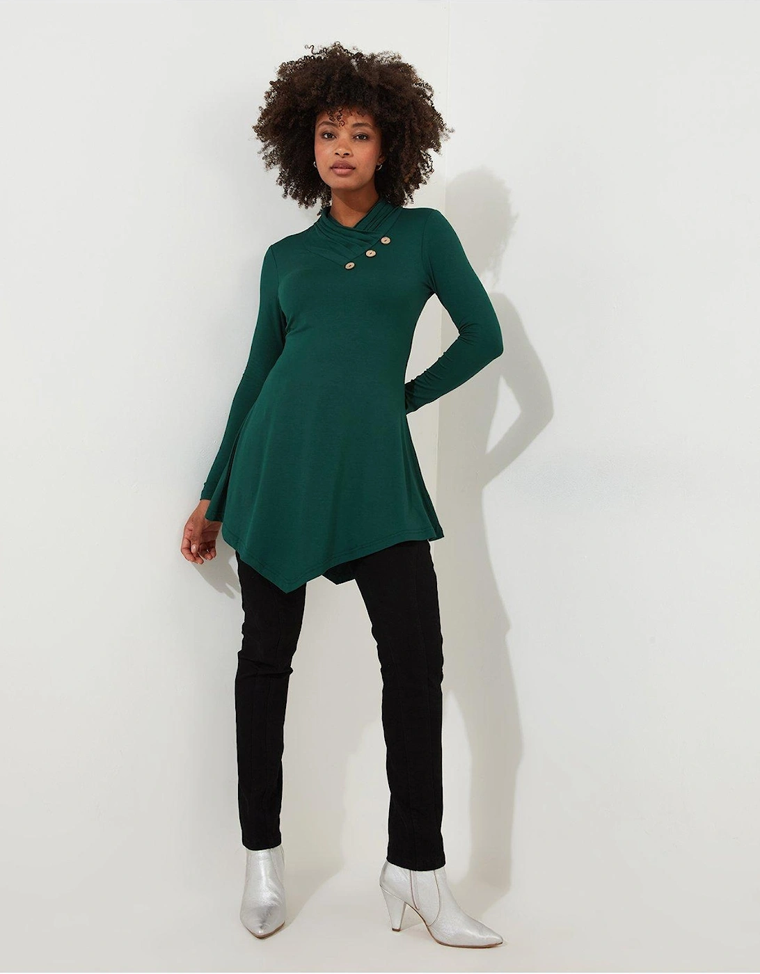 Button Jersey Tunic - Dark Green