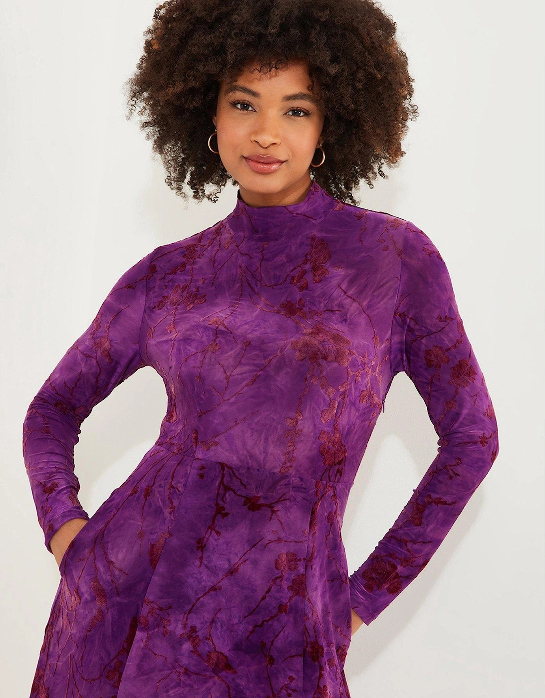 Purple Flocked Jersey Dress