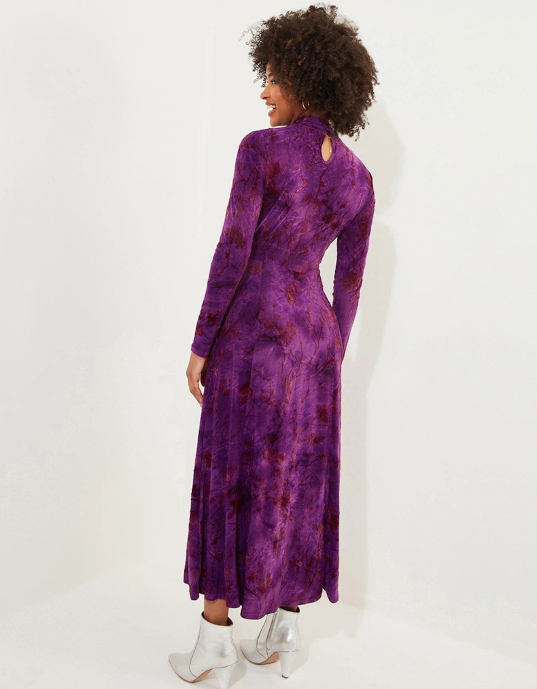 Purple Flocked Jersey Dress