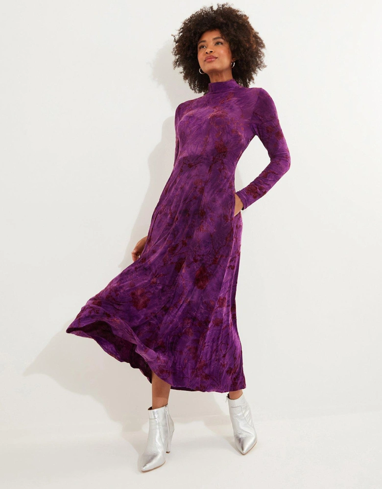 Purple Flocked Jersey Dress