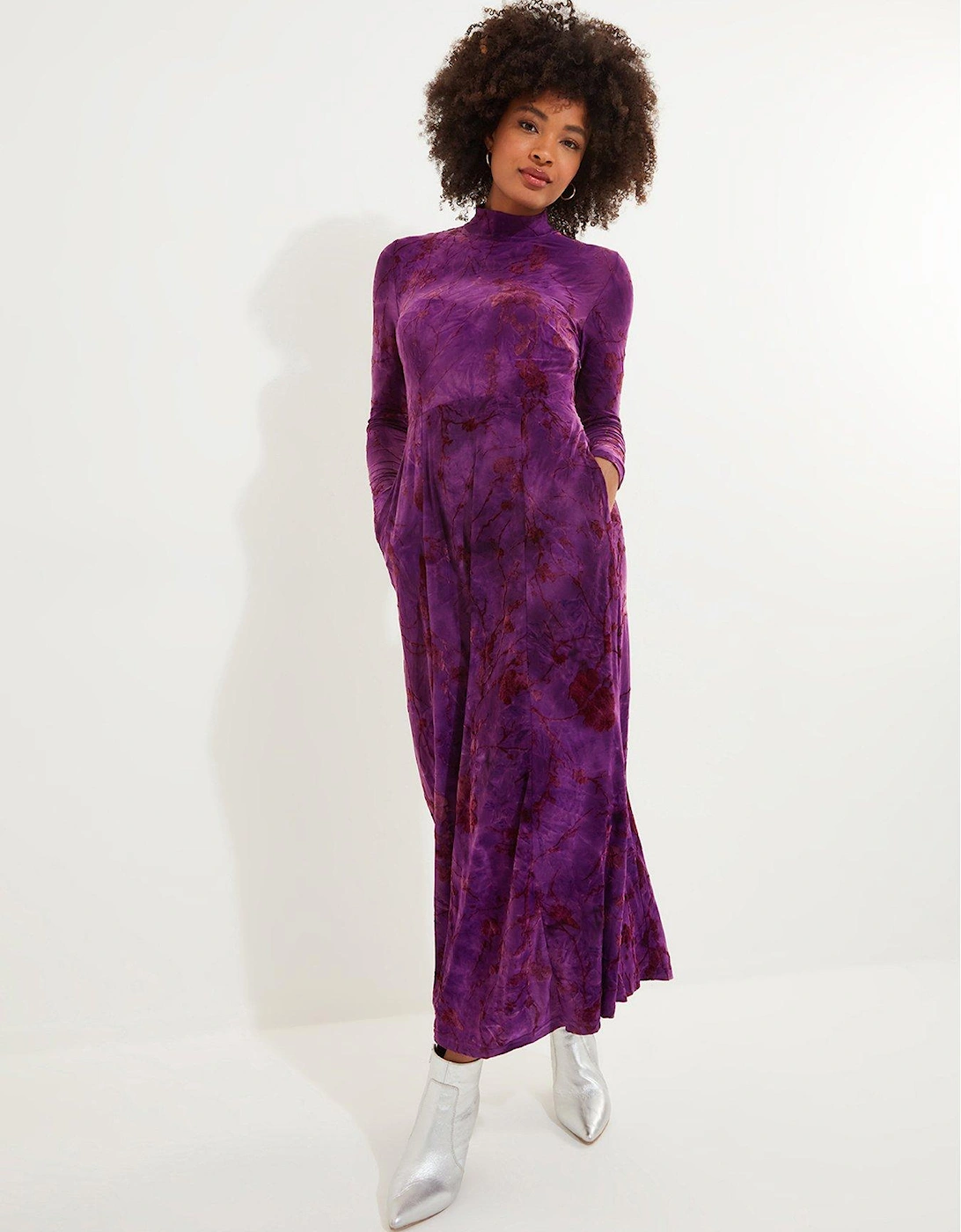 Purple Flocked Jersey Dress